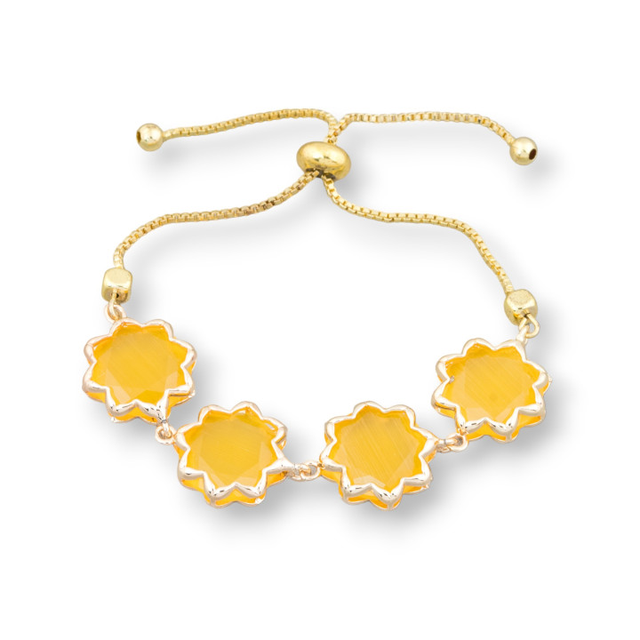 Bracelet Bronze Oeil de Chat 16mm Serti Taille Ajustable Up-Down Jaune