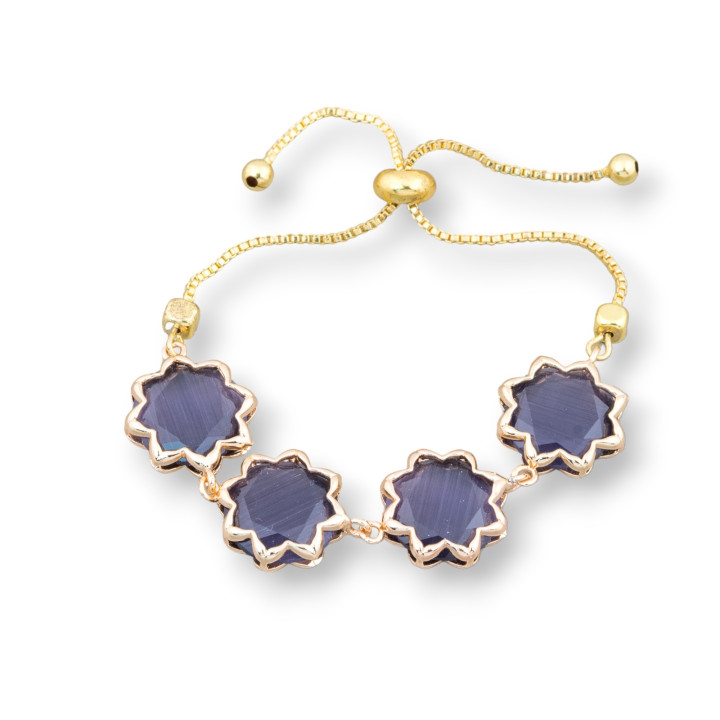 Bronze-Armband mit Katzenauge 16 mm Set verstellbare Größe Up-Down Violett