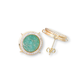 Base for Brass Stud Earrings with Natural Stones Round with 4 Hoops 16mm 3 Pairs Amazonite