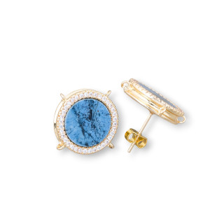 Boucles D'oreilles Tiges Laiton Base Avec Pierres Naturelles Rondes Avec 4 Anneaux 16mm 3 Paires Sodalite