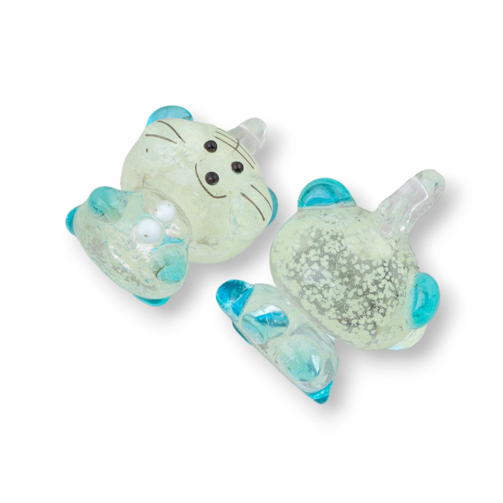 4 Stk. Fantasie-Anhänger aus mundgeblasenem Glas, Katze, 20 x 28 mm