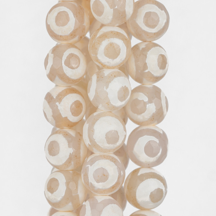 Agate Tibétaine Facette Cercle Blanc 10mm
