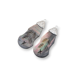 Componente Colgante Nácar Negro Con Gancho Latón MOD1 15x45mm 2pcs