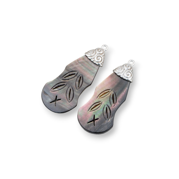 Componente Colgante Nácar Negro Con Gancho Latón MOD1 15x45mm 2pcs