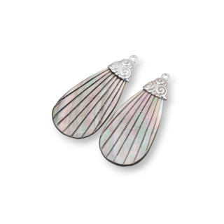 Μαύρο μενταγιόν Mother of Pearl με ορειχάλκινο γάντζο MOD10 19x45mm 2τμχ