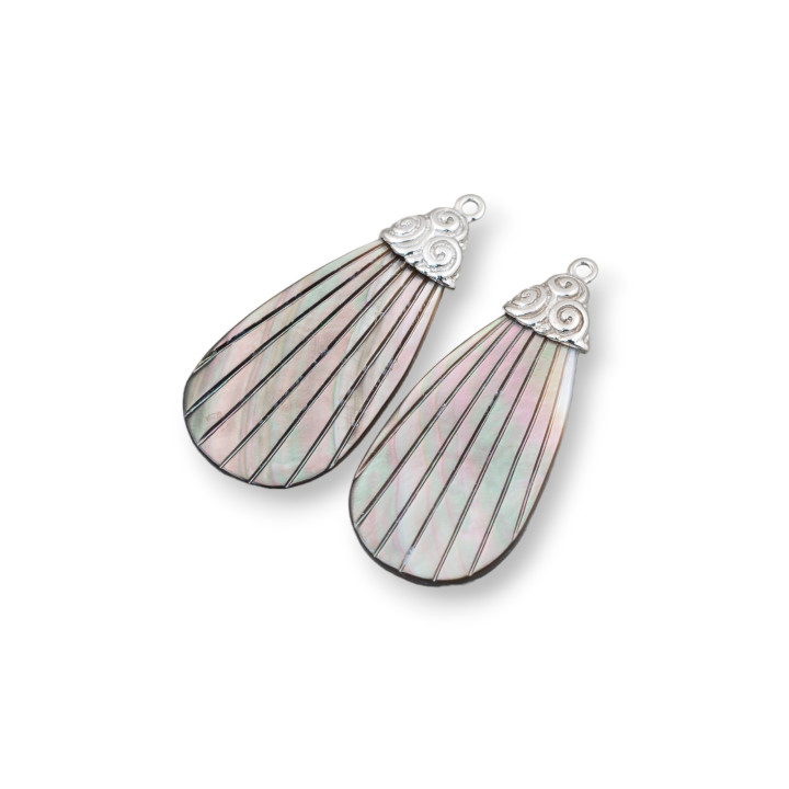 Composant pendentif en nacre noire avec crochet en laiton MOD10 19x45mm 2pcs