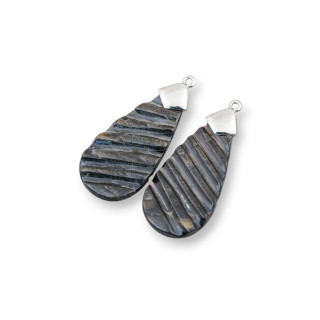 Composant pendentif en nacre noire avec crochet en laiton MOD13 19x45mm 2pcs