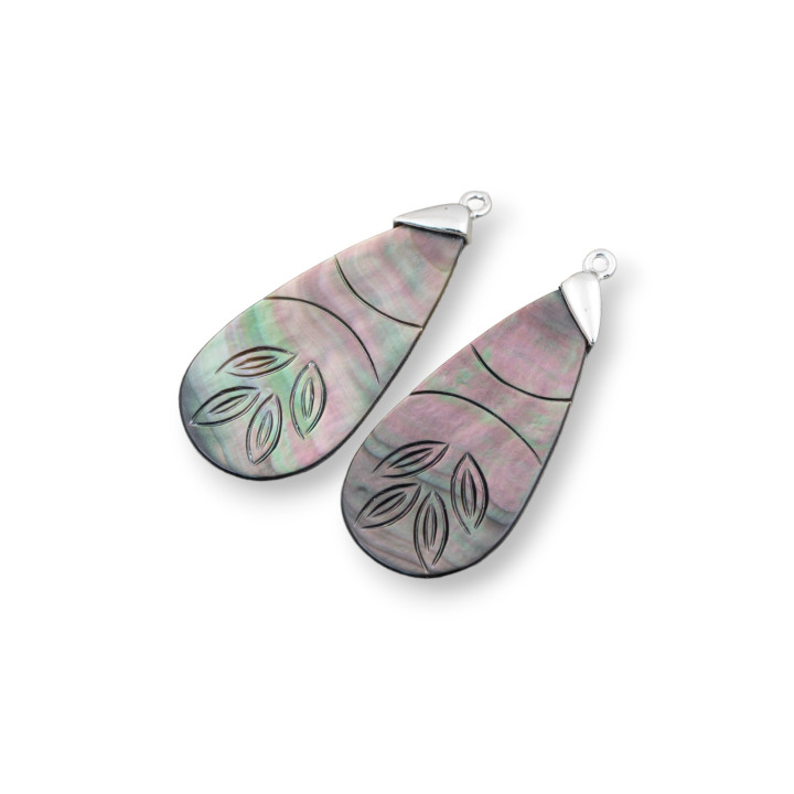 Μαύρο μενταγιόν Mother of Pearl Εξάρτημα με ορειχάλκινο γάντζο MOD14 19x45mm 2τμχ