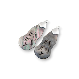 Composant pendentif en nacre noire avec crochet en laiton MOD2 15x45mm 2pcs