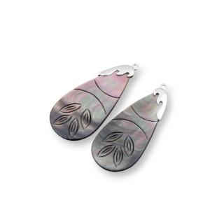 Composant pendentif en nacre noire avec crochet en laiton MOD21 19x45mm 2pcs