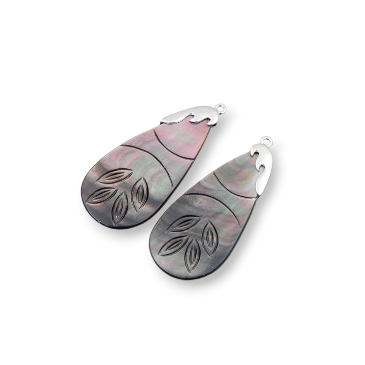 Μαύρο μενταγιόν Mother of Pearl Εξάρτημα με ορειχάλκινο γάντζο MOD21 19x45mm 2τμχ