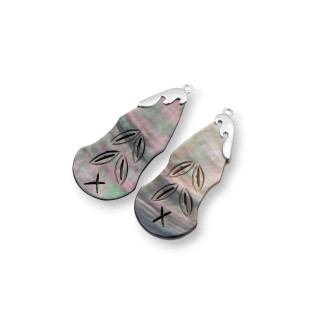 Μαύρο μενταγιόν Mother of Pearl Εξάρτημα με ορειχάλκινο γάντζο MOD3 15x45mm 2τμχ