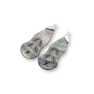 Μαύρο μενταγιόν Mother of Pearl Εξάρτημα με ορειχάλκινο γάντζο MOD4 15x45mm 2τμχ