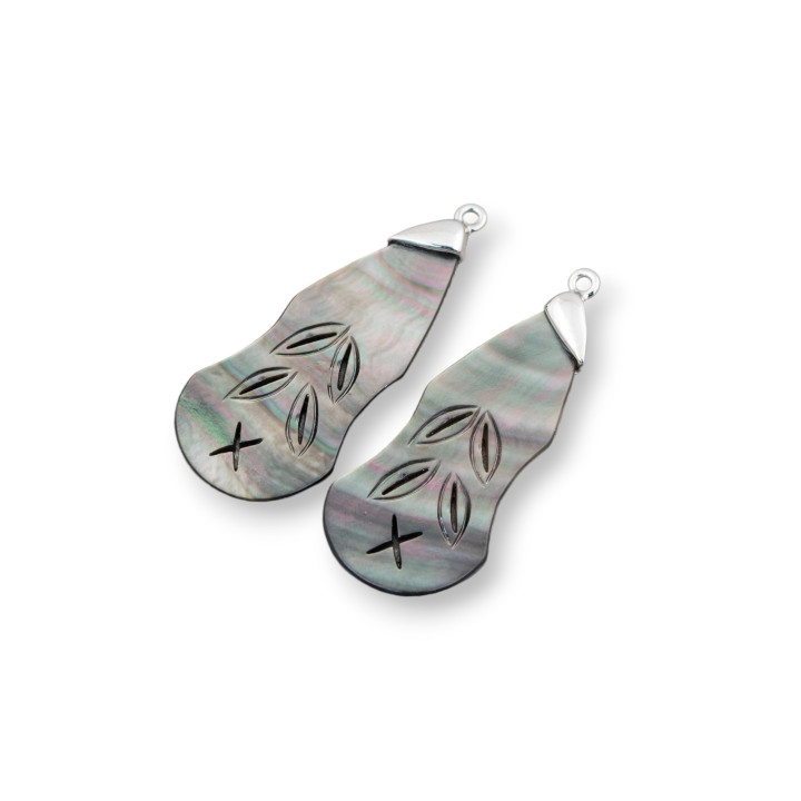 Μαύρο μενταγιόν Mother of Pearl Εξάρτημα με ορειχάλκινο γάντζο MOD4 15x45mm 2τμχ