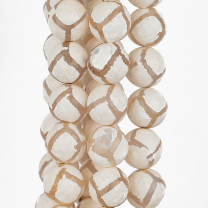 Agata Tibetana Perlina Tonda Sfaccettata 12mm Bianco Rombo