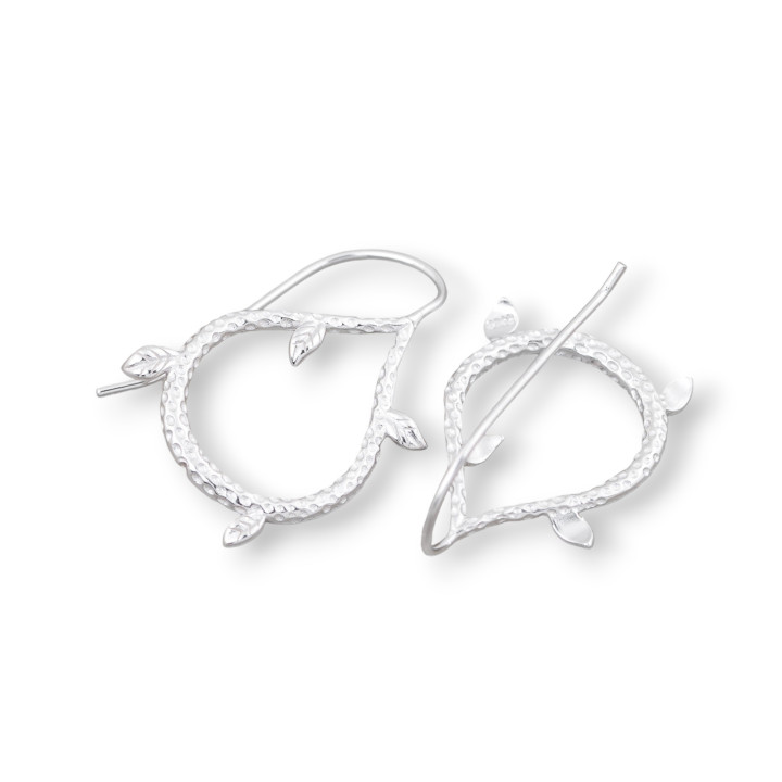 Base Pour Boucles D'oreilles En Argent 925 Crochet Avec Motif Floral Fonte 16x27mm 3 Paires Rhodié