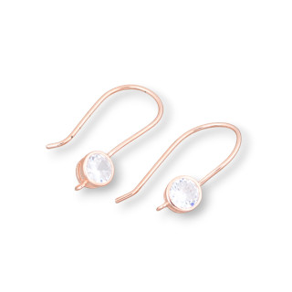Boucles d'Oreilles Crochet Argent 925 Base Avec Point Lumineux 5.5mm 5 Paires Or Rose