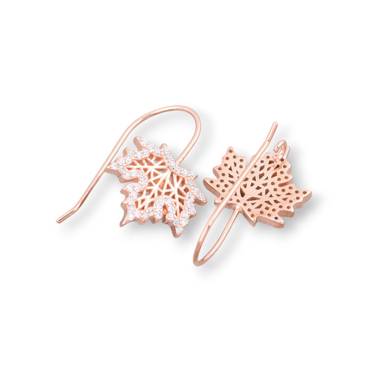 Base de boucle d'oreille en argent sterling 925 avec zircons feuille d'érable 14x24mm 2 paires or rose