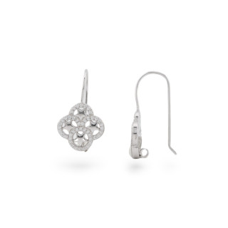 Base For Earrings Of 925 Silver Four Leaf Clover With Stars Filigree 13mm 2 Pairs Rhodium Plated