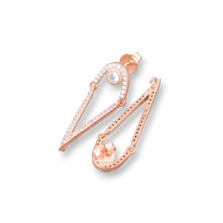 Base Per Orecchini Di Argento 925 A Perno Con Zirconi 10x30mm 2 Paia Oro Rosa