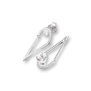 Pendientes De Botón De Plata De Ley 925 Base Con Circonitas 10x30mm 2 Pares De Rodio