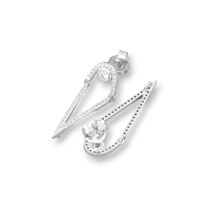 Base Per Orecchini Di Argento 925 A Perno Con Zirconi 10x30mm 2 Paia Rodiato