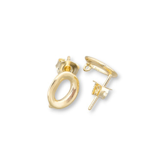 Base Per Orecchini Di Argento 925 A Perno Zero Ondulato 8,5x11mm 4 Paia Dorato