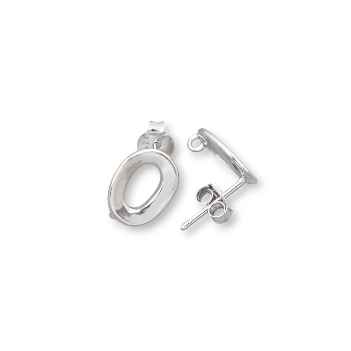 Base Per Orecchini Di Argento 925 A Perno Zero Ondulato 8,5x11mm 4 Paia Rodiato