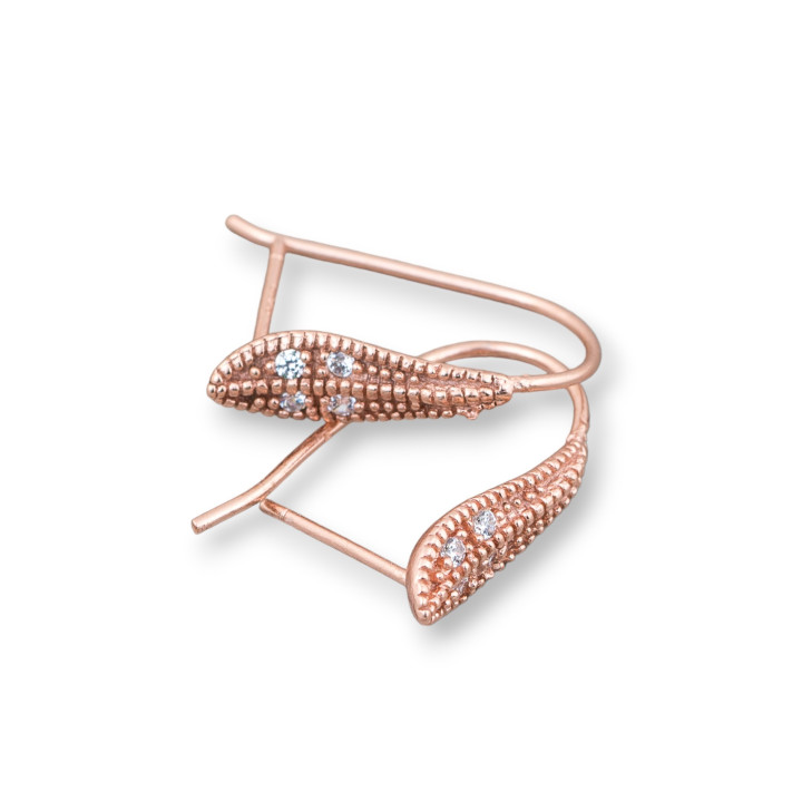 Boucles d'Oreilles Argent 925 Base Avec Zircons Crochet 05x21mm 4 Paires Or Rose
