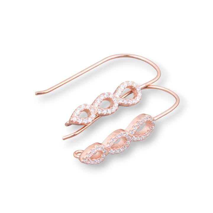 Boucles d'Oreilles Argent 925 Base Avec Zircons Crochet 5x28mm 3 Paires Or Rose