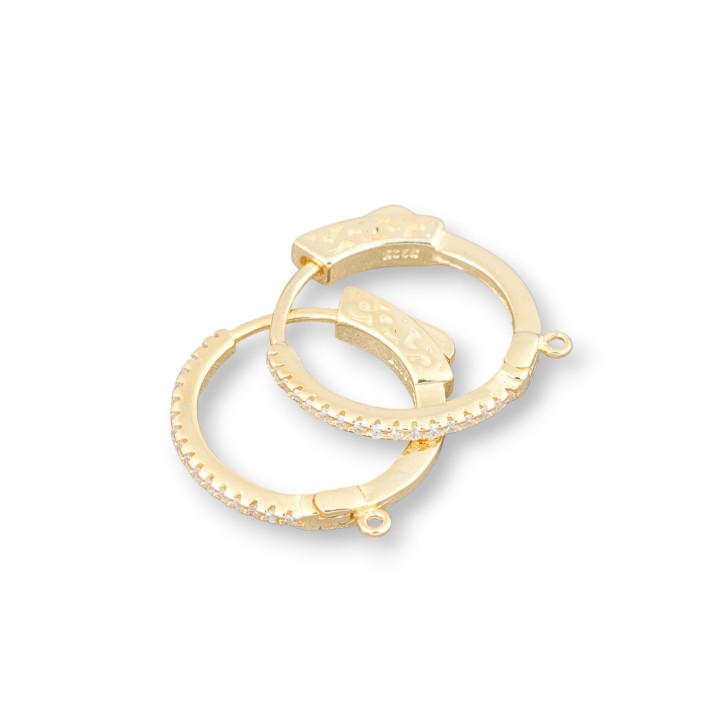 Base Per Orecchini Di Argento 925 Con Zirconi Monachella A Cerchietto 2x18mm 2 Paia Dorato