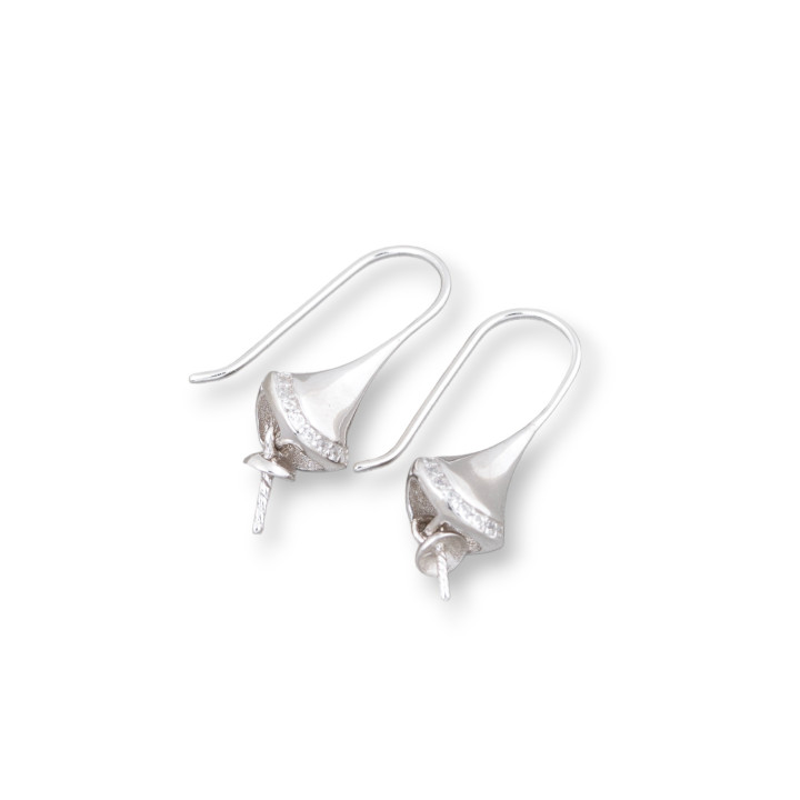 Base Per Orecchini Di Argento 925 Con Zirconi Monachella A Ombrello 8x20mm 3 Paia Rodiato