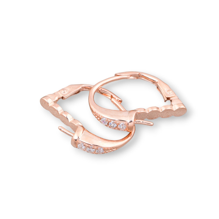 Boucles d'Oreilles Argent Massif 925 Base Avec Zircons Crochet Fermé 13x18mm Pour Perles Baroques 3 Paires Or Rose