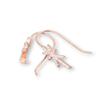 Base Para Pendientes De Plata 925 Con Circonitas Gancho Estrella 6x28mm 4 Pares Oro Rosa