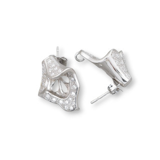 Base Per Orecchini Di Argento 925 Con Zirconi Perno Campana 14x17,5mm 1 Coppia Rodiato