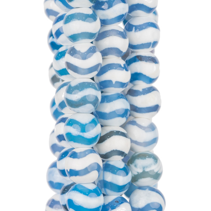 Glatter runder tibetischer Achat 10 mm blaue Linien