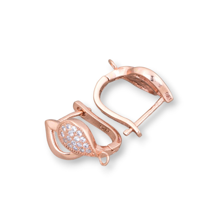 Pendientes Plata 925 Base Con Zirconitas Cierre Stud 09x15mm 3 Pares Oro Rosa