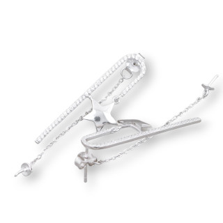 Basis für Ohrringe aus 925 Silber mit Zirkoniastift mit Kette und Stern 13x37mm 2 Paar Rhodium