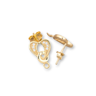 Boucles d'Oreilles Argent 925 Base Avec Broche Coeur Zircons 09x13mm 4 Paires Doré