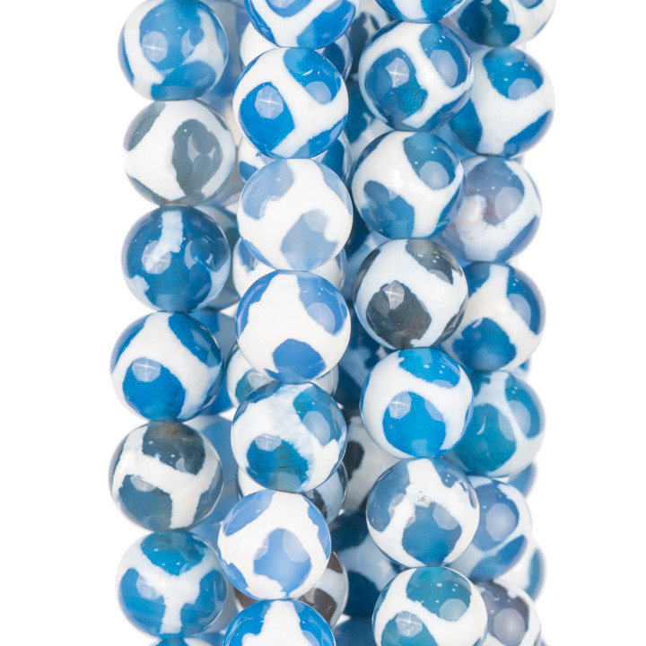Ágata Tibetana Redonda Lisa Rombo Azul 10mm