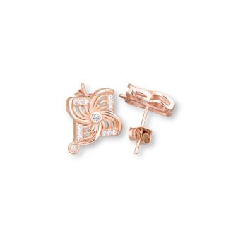 Base For Earrings Of 925 Silver With Zircons Helix Stud 15mm 3 Pairs Rose Gold