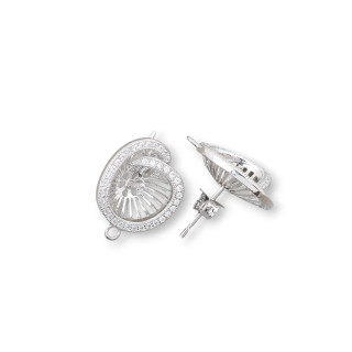 Base Pour Boucles D'oreilles En Argent 925 Avec Zircons Fantaisie Broche 13,5x15,5mm 2 Paires Rhodié