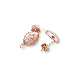 Base For Earrings Of 925 Silver With Zircons Rice Stud 08x14mm 3 Pairs Rose Gold