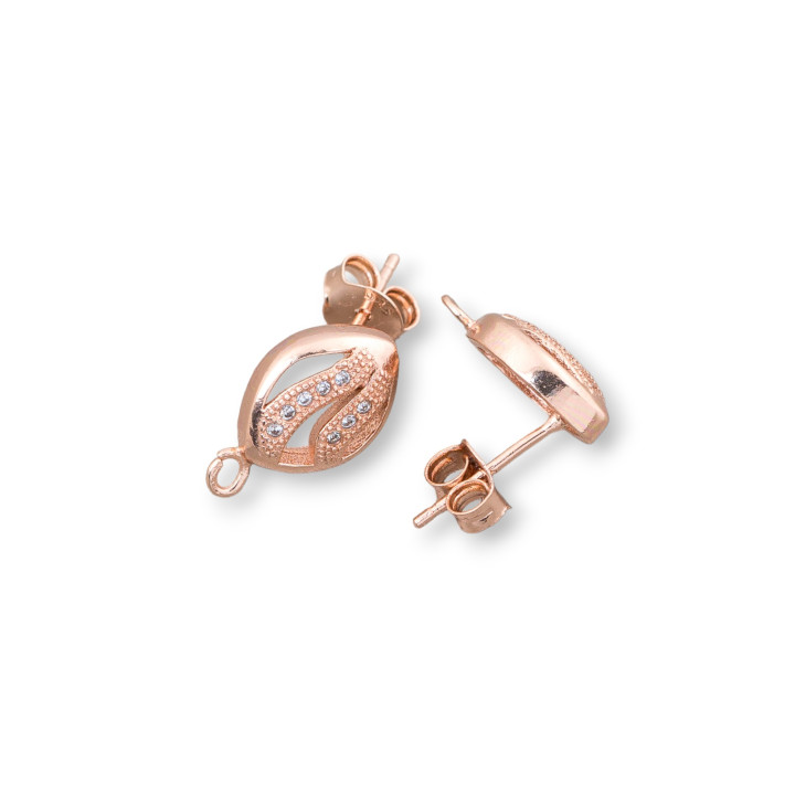 Base For Earrings Of 925 Silver With Zircons Rice Stud 08x14mm 3 Pairs Rose Gold