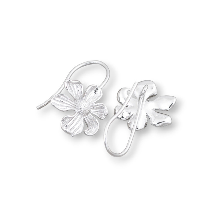 Base Pour Boucles D'oreilles En Argent 925 Crochet Fleur 14x24mm 3 Paires Rhodié