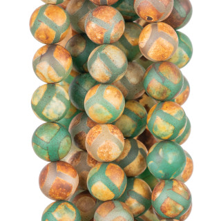 Tibetan Agate Round Smooth 10mm Green Satin Rhombus