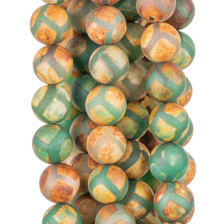 Tibetan Agate Round Smooth 10mm Green Satin Rhombus