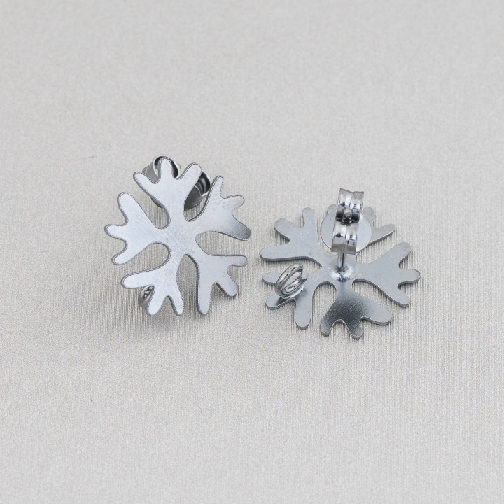 Base Pour Boucles D'Oreilles En Argent 925 Plaque Pin Flocon De Neige 16mm Bruni Avec Passivation 4 Paires