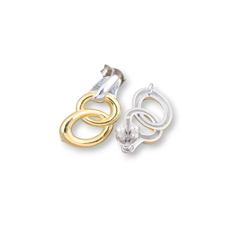 Base Pour Boucles D'oreilles En Argent 925 Broche Fermée Ovale Fantaisie Enchaînée 2 Paires Dorées