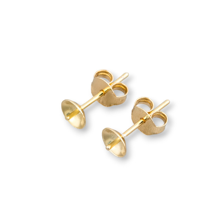 Base For Earrings Of 925 Silver Stud With Cup And Butterfly 3mm 20 Pairs Golden